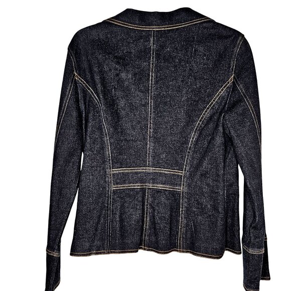 Woman's Nicole Miller Dark Wash utilitarian minimalist structured denim jacket - Picture 3 of 12